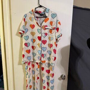 Colorful Heart Print Women's Pajama Set